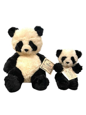Pair Vintage Russ Berrie Panda Bear Plush Mom 12" Baby 8" Timeless Teddies TAGS